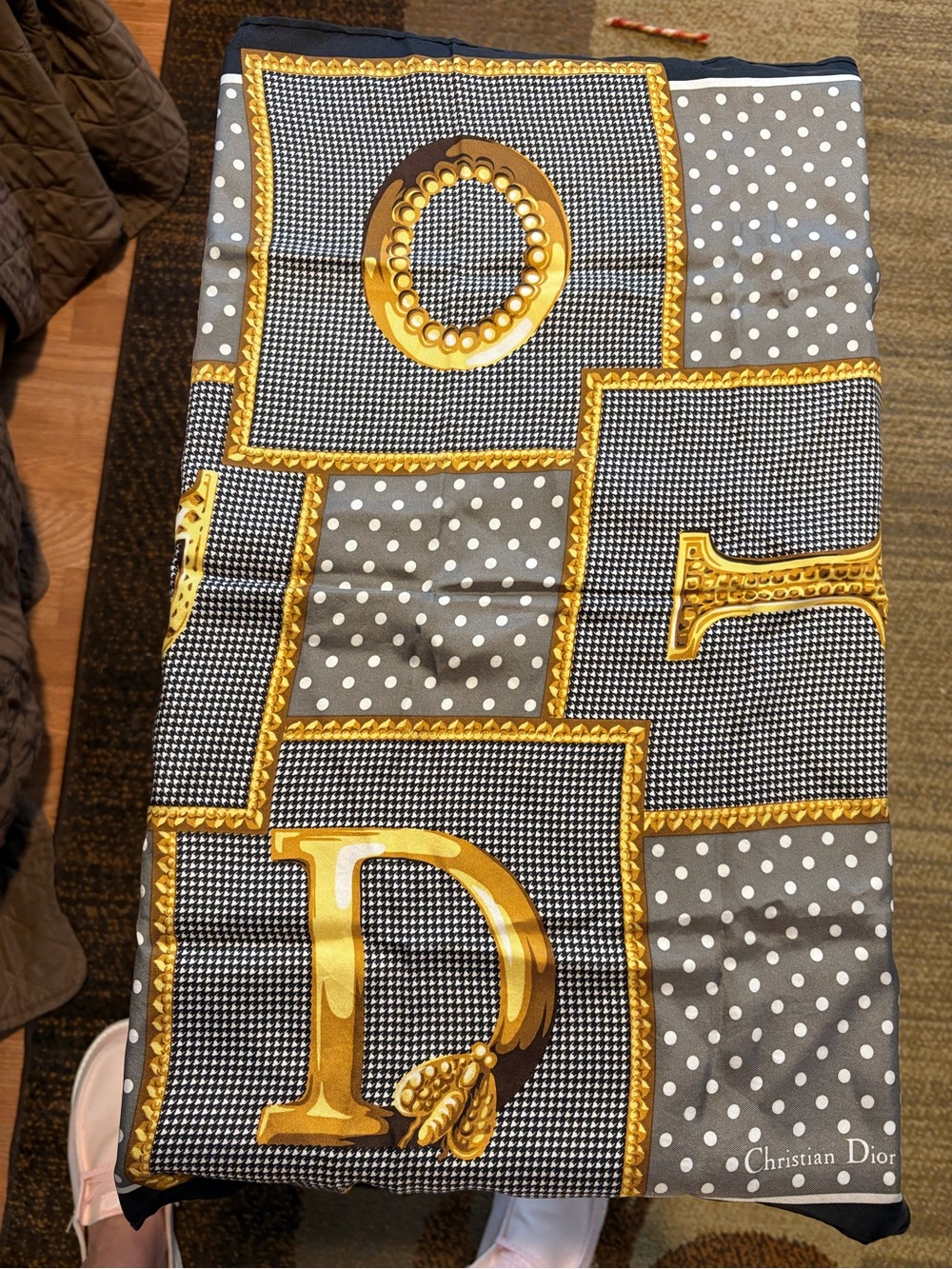 Dior Black, Gray and Gold Decorative Scarf Panel